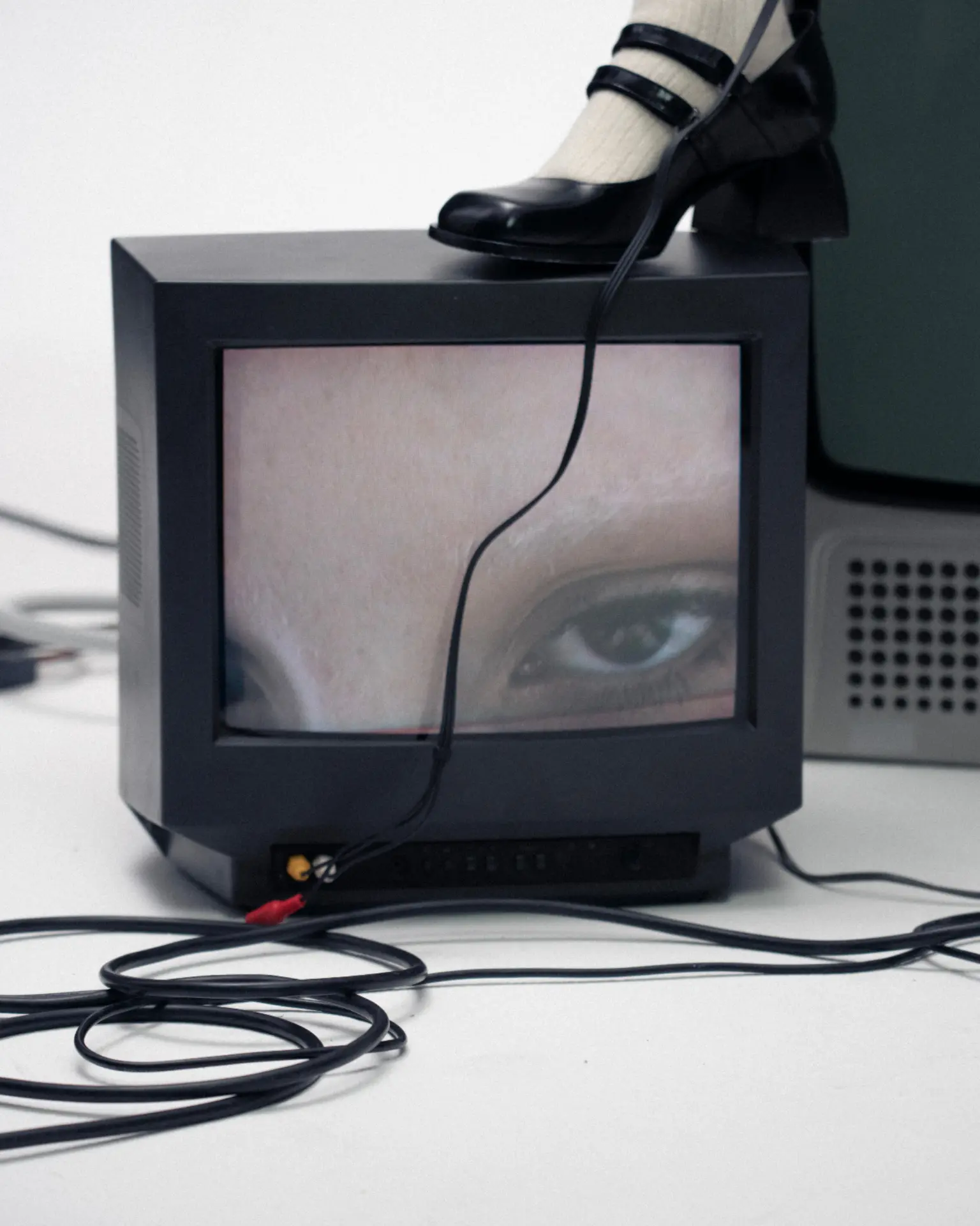 Close-up of an eye on a vintage monitor